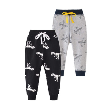 Huaer& Baby Boy'S Jogger Pants Dinosaur Car Drawstring Elastic Sweatpants (1-Pack 2-Pack) (Airplane + Dinosaur5T)