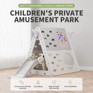 Unicoo Childrens 7 In 1 Multi-Functional Climbing Pyramid Set With Slide, Kids Climbing And Sliding Set For Home, Daycare (Ku-C0