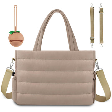 KUBYA Diaper Bag Tote, Puffer Diaper Tote Bags for Women Lightweight Travel Work Hospital Baby Bag Crossbody Mommy Bag