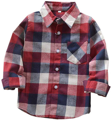 Kids Little Boys Girls Baby Red Plaid Flannel Long Sleeve Button Down Flannel Shirt Plaid Tops Girl Boy Clothes (12-18 Months, R