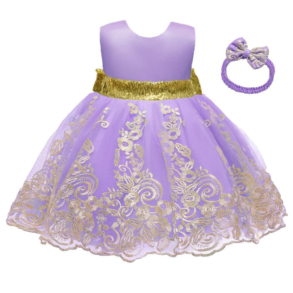 Infant Girls Easter Big Bowknot Dresses Baby Little Girls Tulle Lace Wedding Party Ball Gown Dress (Purple,60)