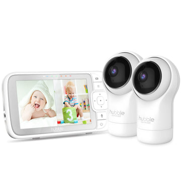Hubble View Pro Twin 5' Video Baby Monitor With Camera And Audio, Nightvision Baby Monitor With 2 Cameras Split Screen & Pan Ti