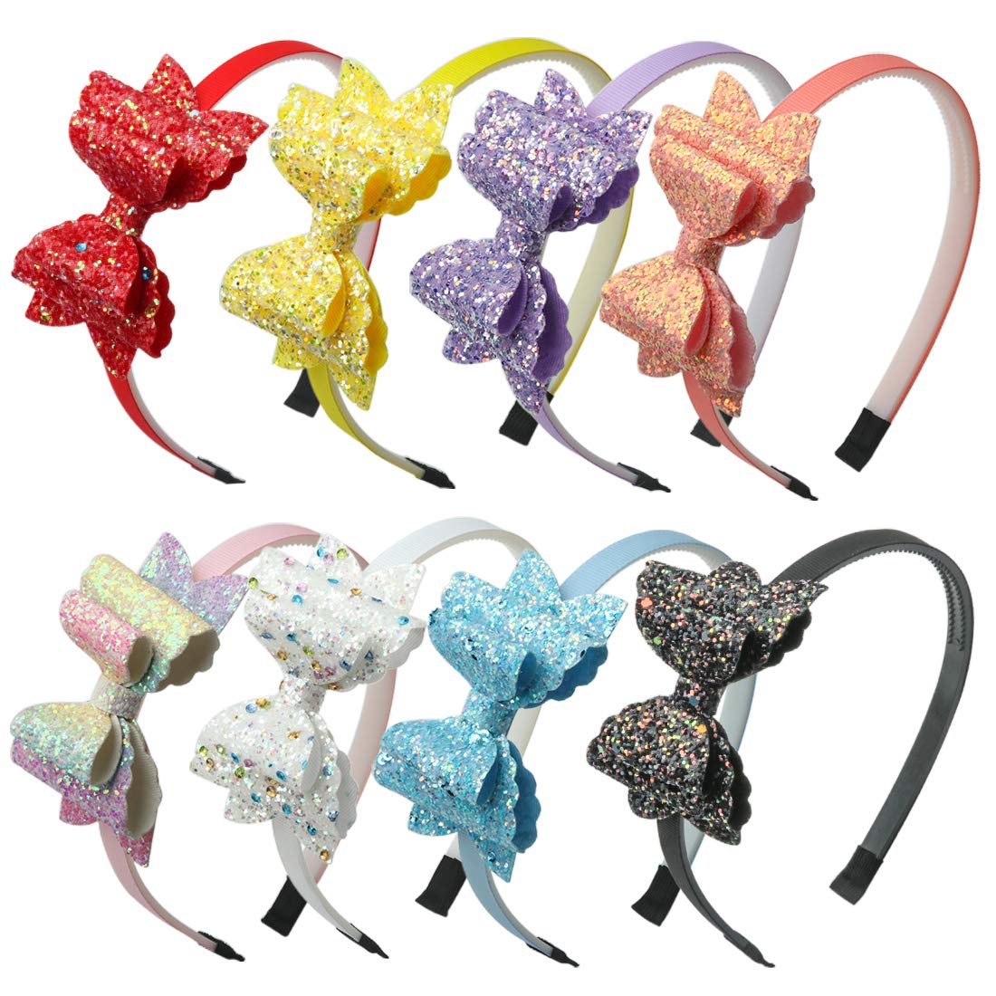8Pcs Glitter Bows Headbands For Girls Children Sequin Hair Bows Hairbands School Girls Toddler Headband Hair Accessoires