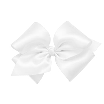 Wee Ones Girls' French Satin Hair Bow with a Knot Wrap Center, No-Slip Hair Clip, Handmade, White, Small King