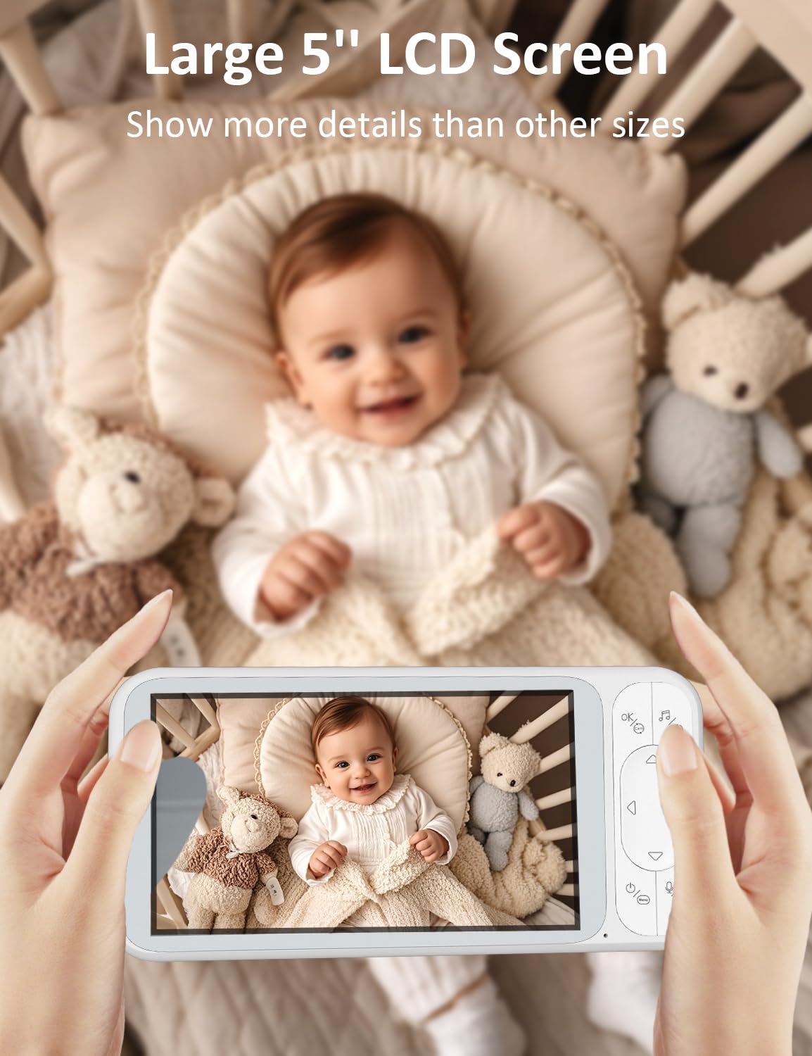 Buradin Baby Monitor, 5'' Screen With 32 Hours 5000Mah Battery, Pan-Tilt-Zoom Video 1080P Baby Monitor With Camera And Audio, Ni