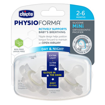Chicco Physioforma 100% Silicone Mini Glow In The Dark Pacifier For Babies Aged 2-6 Months | Bpa & Latex Free | Reusable Sterili