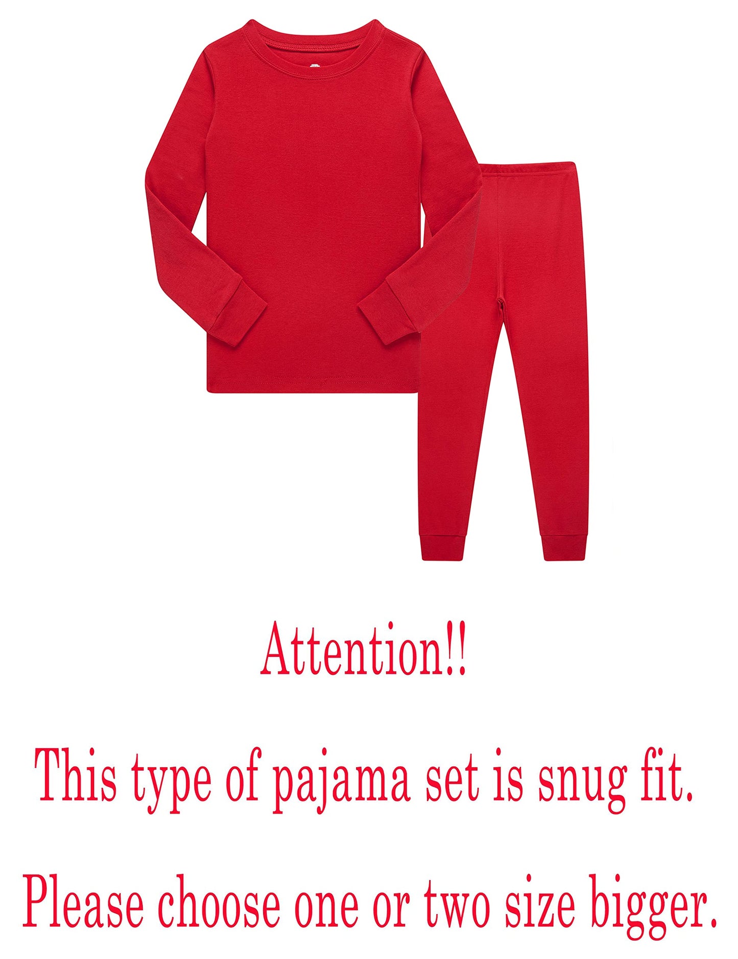 Family Feeling Big Girls Boys Christmas Long Sleeve Pajamas Sets Cotton Holiday Pyjamas Kids Solid Pjs Red Size 12