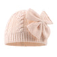 Winter Warm Knitted Baby Hat For Girls Cotton Lined Infant Toddler Girls Hat Autumn Cute Bow Classic Girls Beanie 0-6Y (Pink+Bei