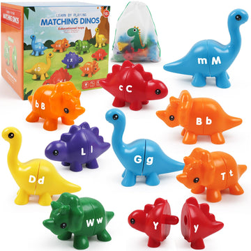 GKDOMS Alphabet Dinosaurs Matching Letters Toy, 26 PCS Double-Sided ABC Dinosaur with Uppercase Lowercase, Match and Snap Fine M