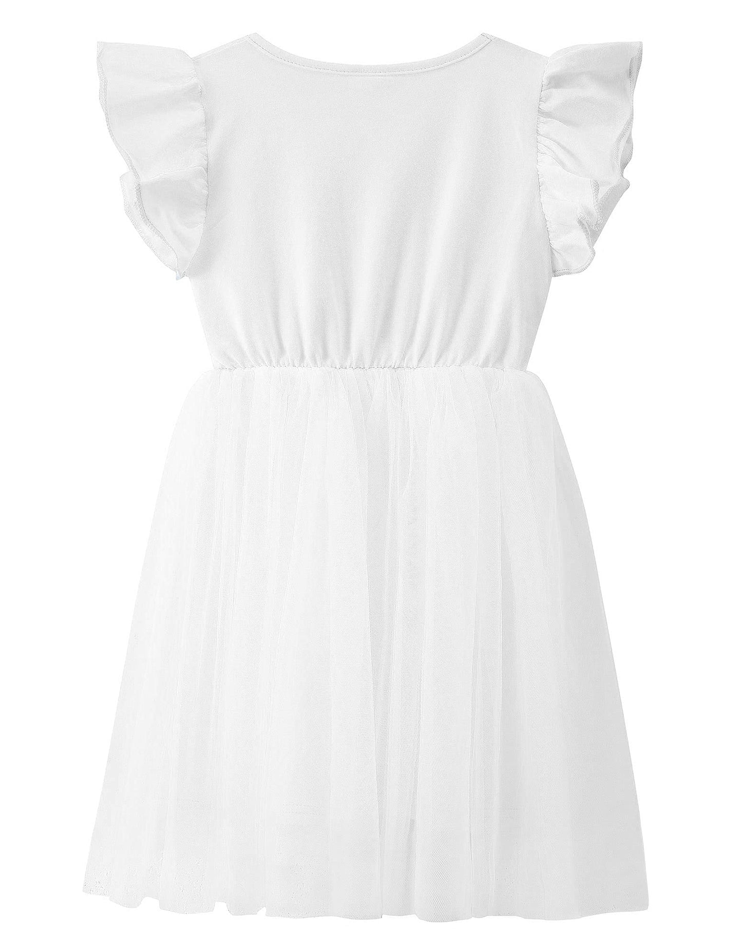 Twkioue Toddler Baby Girl Tutu Tulle Dress Ruffled Sleeve Fluffy Sundress 817 White 90