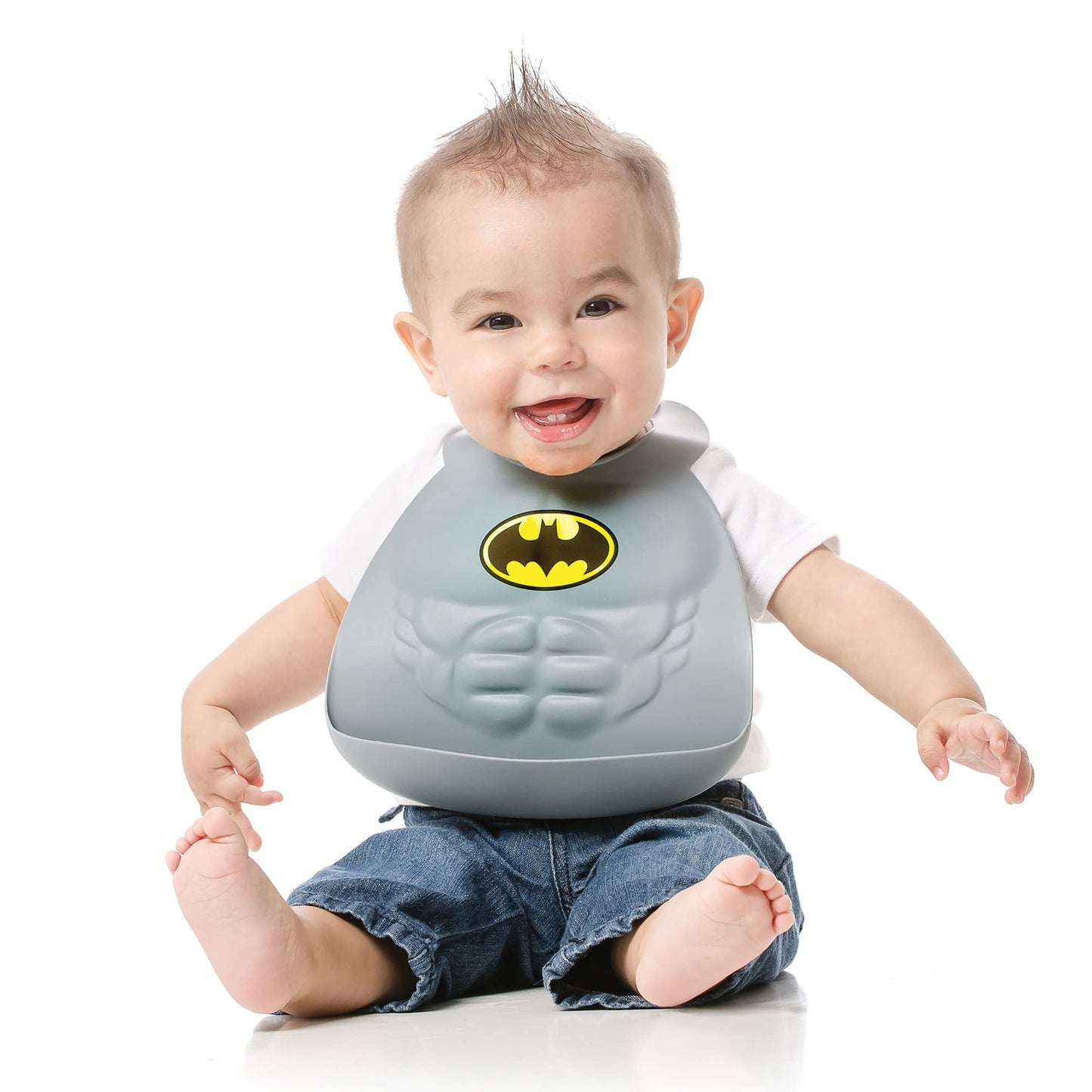 Bumkins Silicone Toddler Bib, Dc Comics Baby, Waterproof, Wipe Clean, Stain And Odor Resistant, 6-24 Months, Batman, 8.5 X 1.5 X