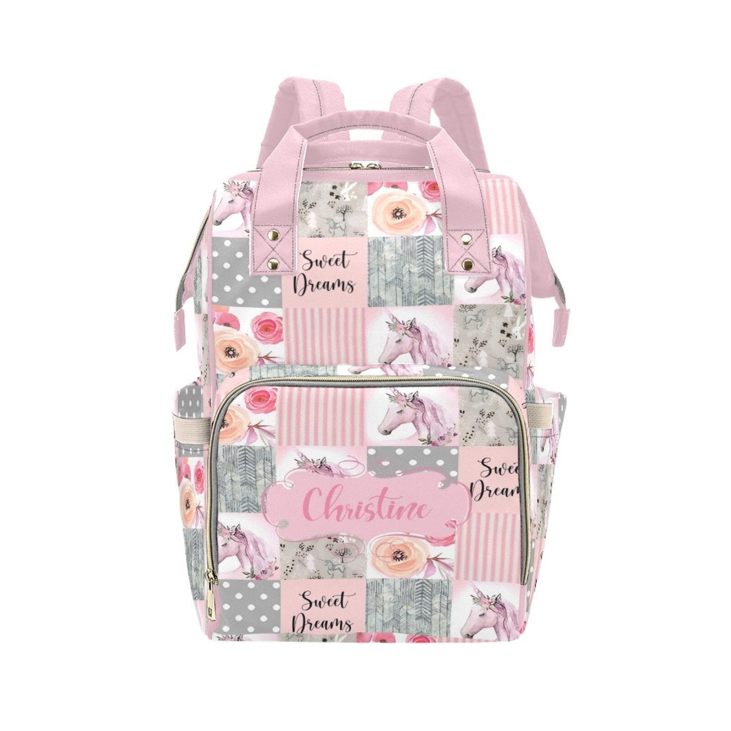 Horse Pink Personalized Diaper Bag with Custom Name - Custom Baby Tote Backpack for Mom, Unique Gift for New Parents, Baby Showe