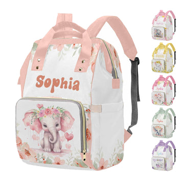 M Yescustom Custom Girls Diaper Backpack For Baby - Large Capacity With Pockets - Animal Personalized Baby Diaper Bag - Waterpro