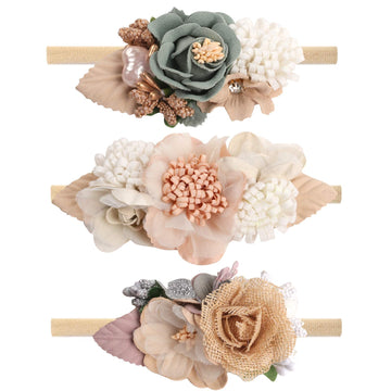 Oaoleer Baby Girl Floral Headbands Set, 3Pcs Flower Headbands Nylon Elastic Hair Band For Infant Newborn Toddler Hair Accessorie