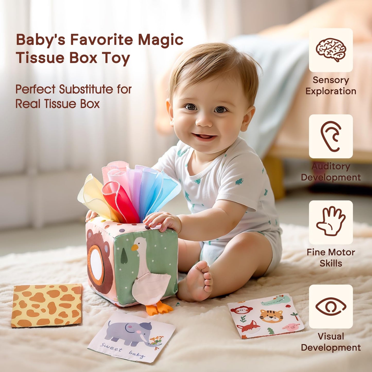 Youuys Baby Tissue Box Toy for Babies 6-12 Months - Montessori Toys Baby Tissue Box Sensory Toys for 1 Year Old - Baby Boy Girl
