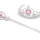 Kuzhi Frozen Crown Tiara And Wand Set - Silver Heart Jewel (Light Pink)