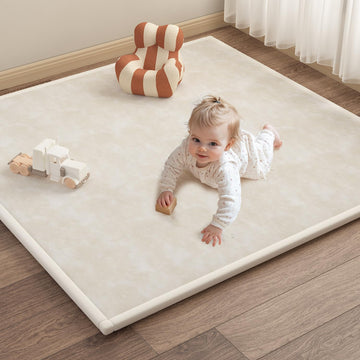 Baby Play Mat for Floor - 1.3 Inch Thick Memory Foam, Soft Coral Fleece Surface, Non-Slip Bottom - Perfect for Playtime, Tummy T