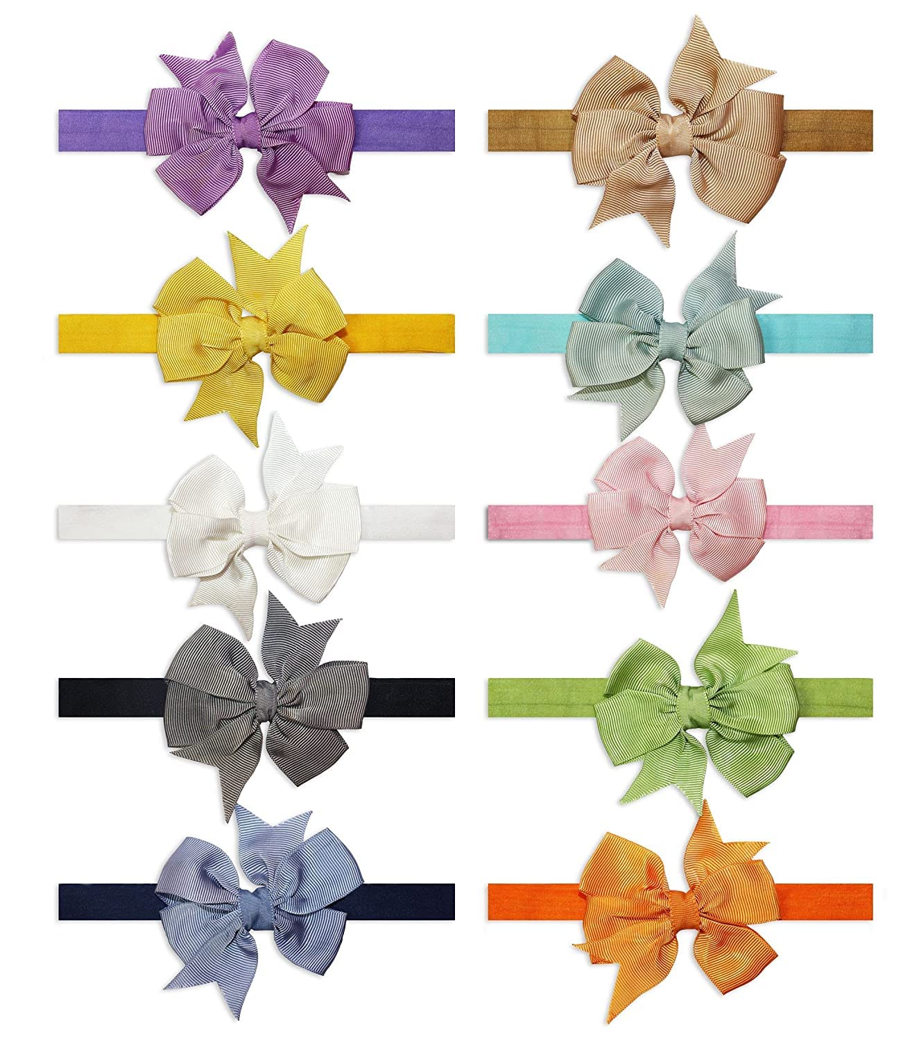 Styledose 10Pc Grosgrain Ribbon Lace Head Band For Girls, Hairbands, Ribbon Boutique, Elastic Bow Bowknot For Kids Girls Infant 