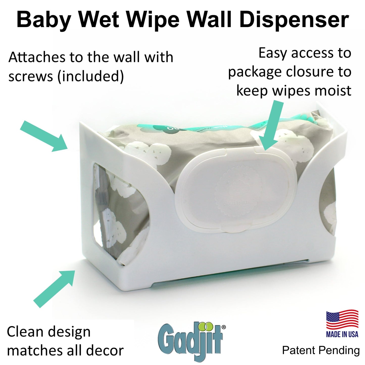 Gadjit Wet Wipes-Baby Wipe Wall Dispenser (2 Pack-White) | Mounts On A Wall And Holds Up To A 84 Count Pack Of Wipes | Keeps Wip