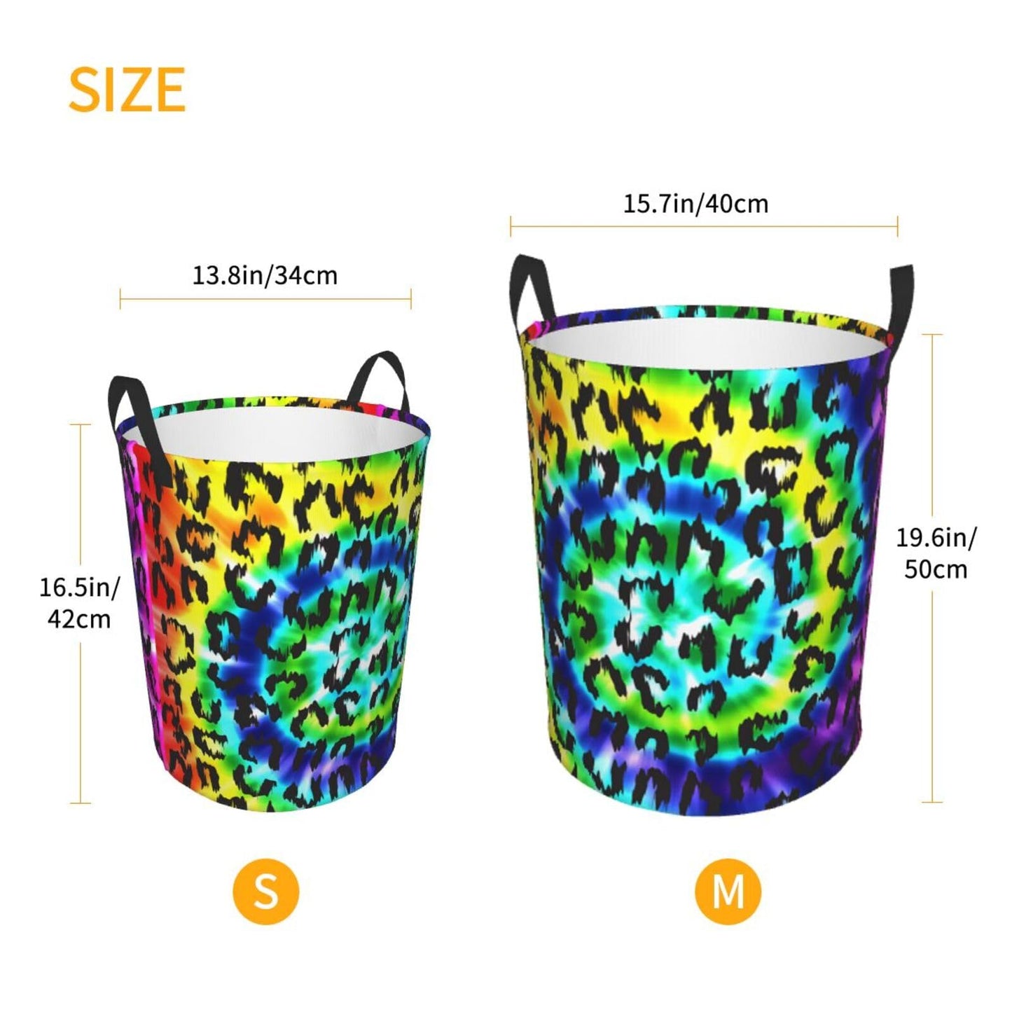 Gbuzozie Leopard Round Laundry Hamper Rainbow Tie Dye Storage Basket Toys Clothes Organizer Bin For Home Bathroom Bedroom Dorm N