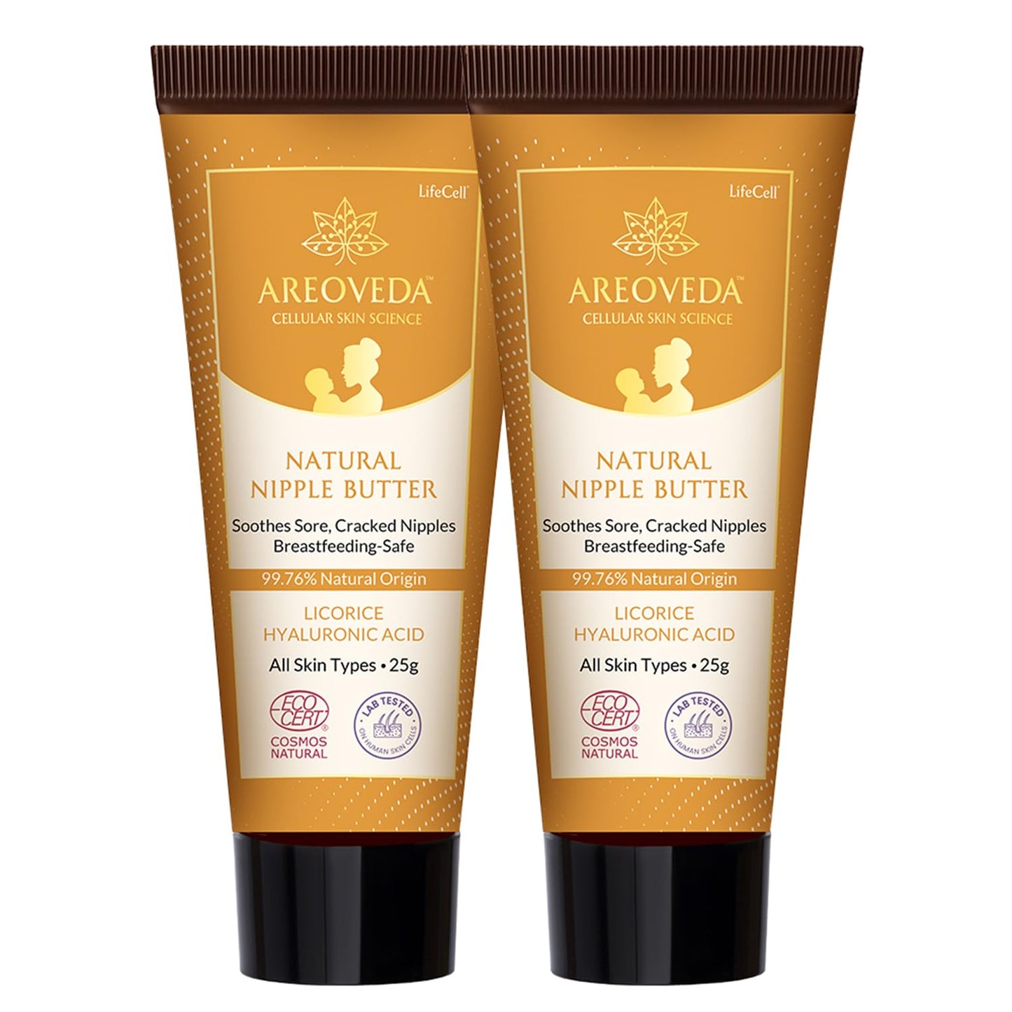 Areoveda Natural Nipple Cream For New Mom (25 Gm  2)  Soothes Cracked, Sore & Dry Nipples | Breastfeeding & Baby Safe | NonGre
