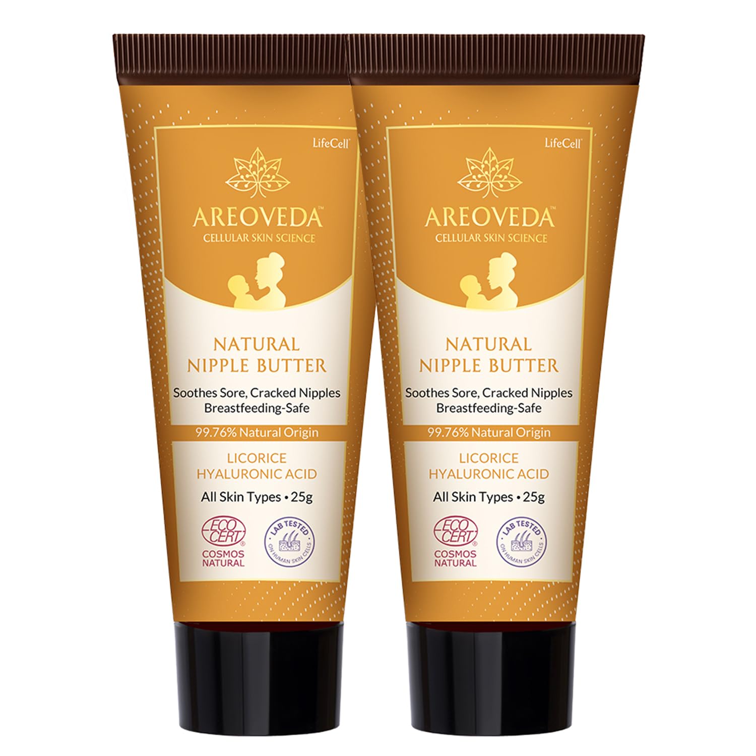 Areoveda Natural Nipple Cream For New Mom (25 Gm  2)  Soothes Cracked, Sore & Dry Nipples | Breastfeeding & Baby Safe | NonGre