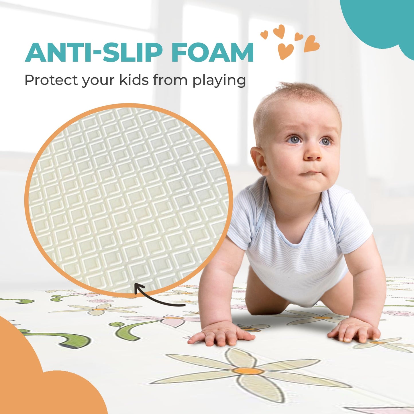 Motherly Haven Extra-Large Baby Play Mat, Waterproof Foam, Non-Toxic & Foldable, For Tummy Time, Crawling & Toddler Play, Indoor