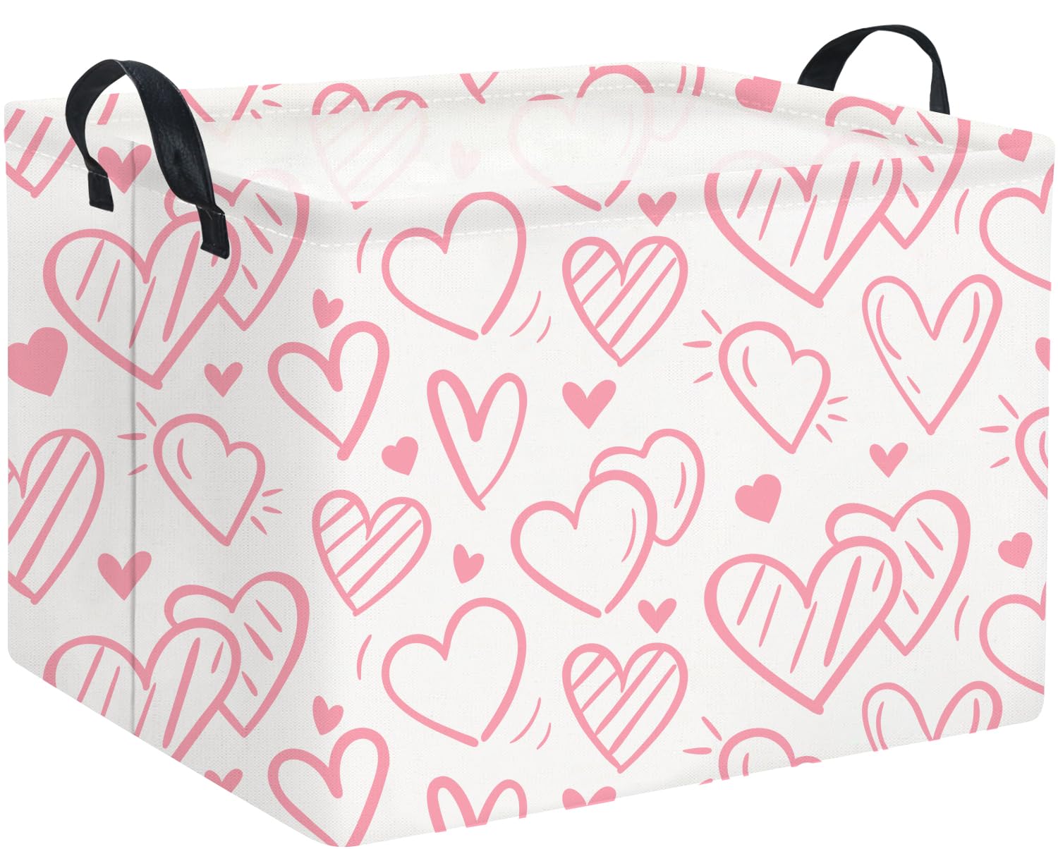 HIYAGON Rectangular Pink Basket Kids Baby Storage Bin Toy Basket Organizer Box for Girls Love Room Decor(Pink Striped Heart)