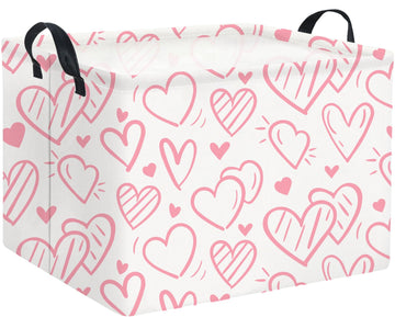 HIYAGON Rectangular Pink Basket Kids Baby Storage Bin Toy Basket Organizer Box for Girls Love Room Decor(Pink Striped Heart)