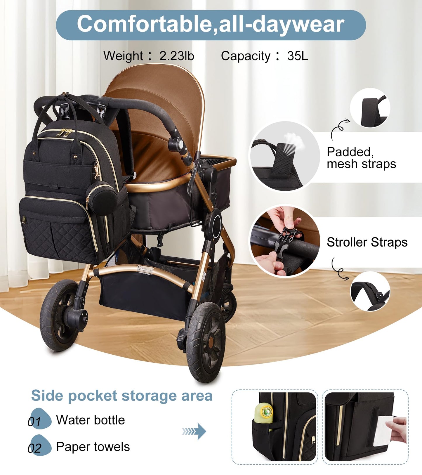 Moonbaby Diaper Bag Backpack, Baby Diaper Bags With Portable Changing Pad And Pacifier Case, Multifunctional Travel Diaper Backp