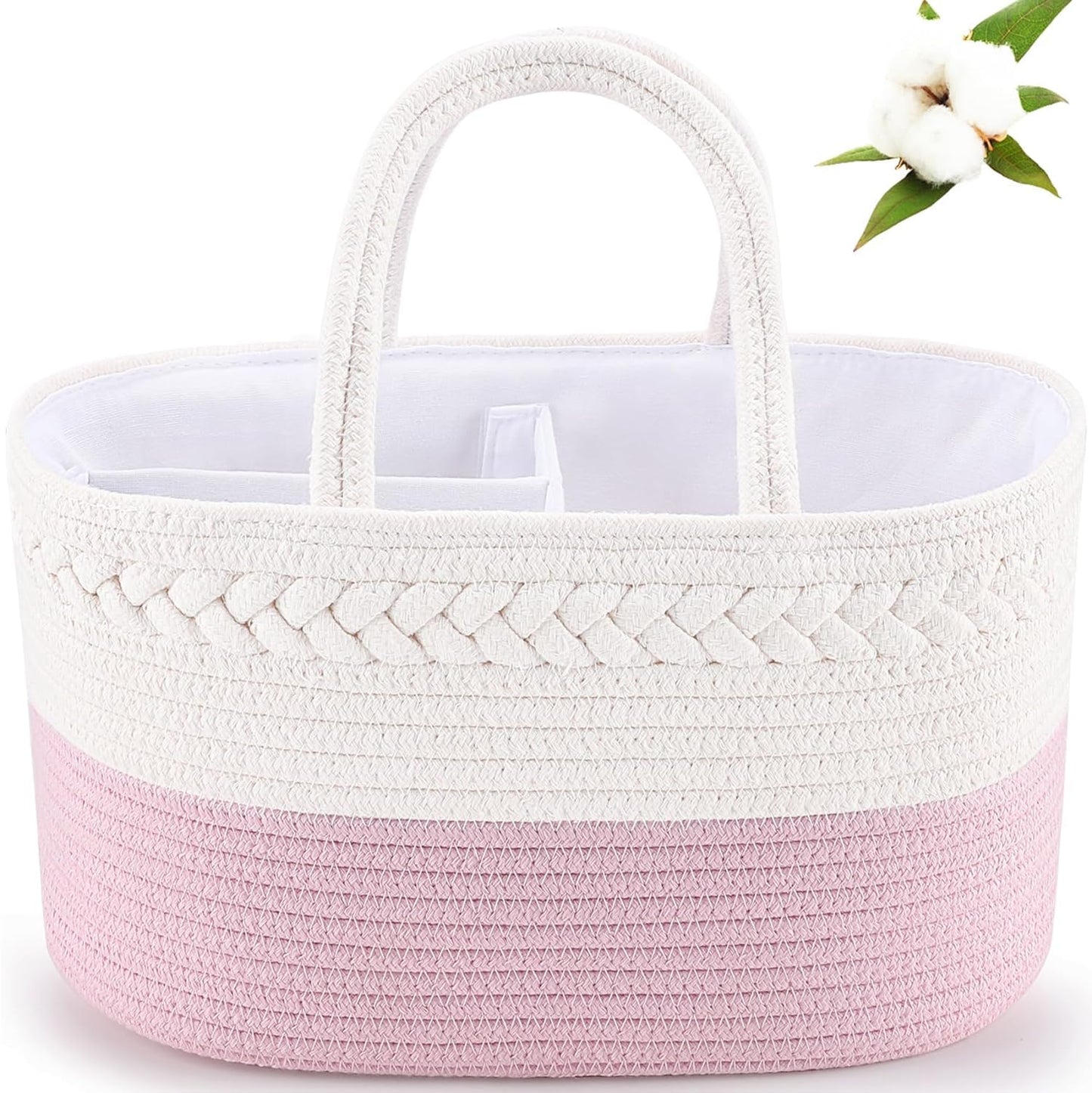 kamuavni Cotton Rope Diaper Caddy Organizer, Nursery Storage Bin and Car Organizer for Diapers and Baby Wipes,Changing Table Bab