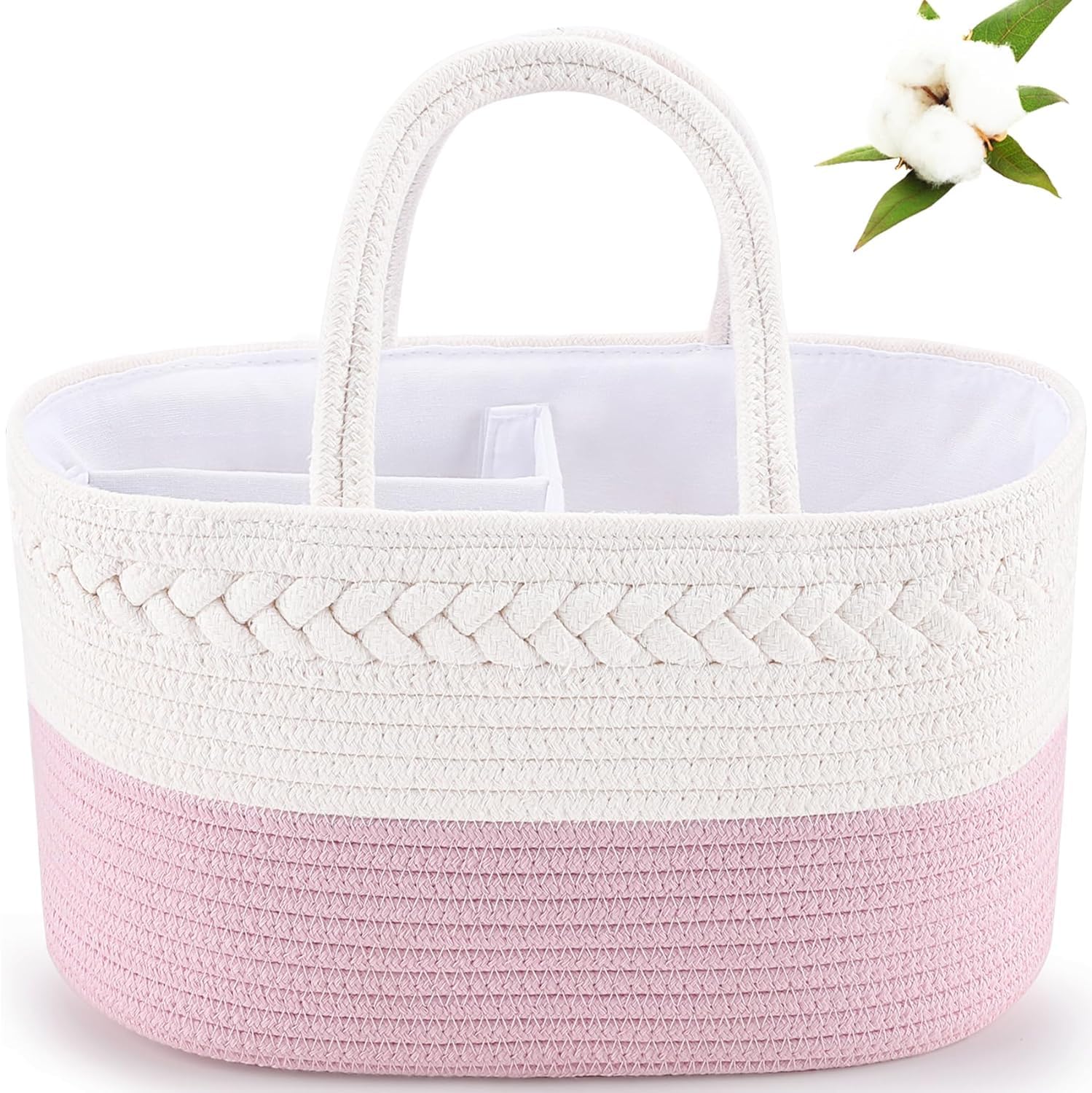 kamuavni Cotton Rope Diaper Caddy Organizer, Nursery Storage Bin and Car Organizer for Diapers and Baby Wipes,Changing Table Bab