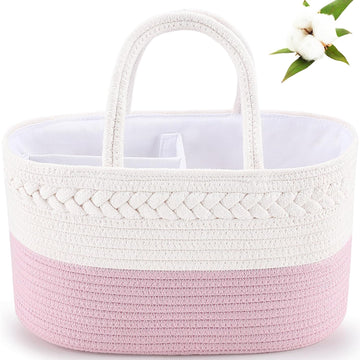 kamuavni Cotton Rope Diaper Caddy Organizer, Nursery Storage Bin and Car Organizer for Diapers and Baby Wipes,Changing Table Bab