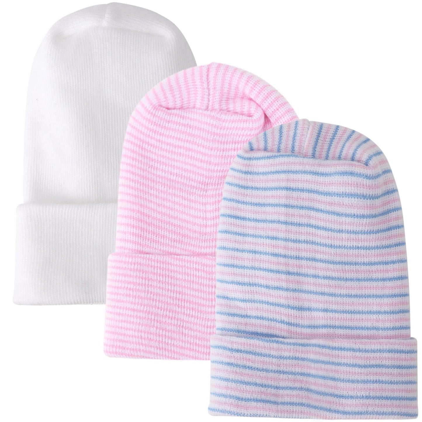 Dreshow Bqubo Newborn Baby Hats Hospital Cotton Hat Premie Baby Stripe Beanie Infant Caps For 0-3 Months