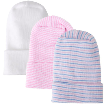 Dreshow Bqubo Newborn Baby Hats Hospital Cotton Hat Premie Baby Stripe Beanie Infant Caps For 0-3 Months