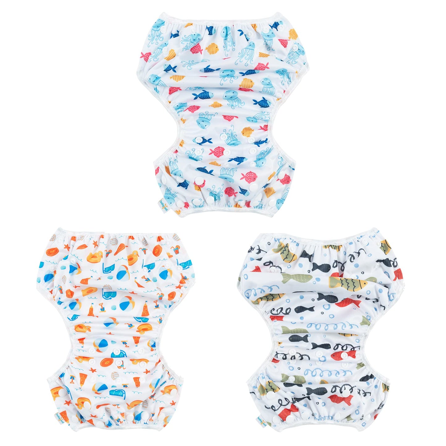 Babygoal Baby Swim Diapers 3 Pack For 0-8 Months Infant Girls And Boys, Reusable Adjustable Washable For Swimming Lessons-Fish,D