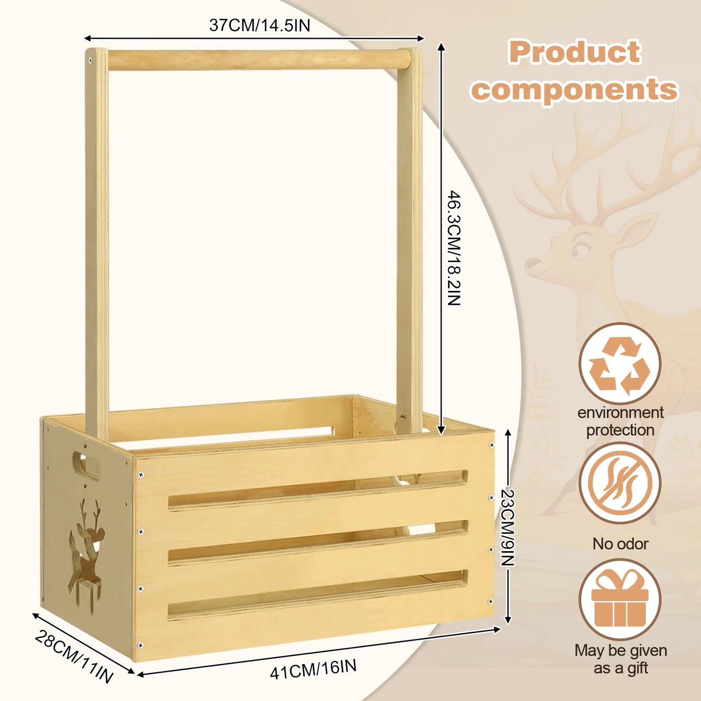 Wooden Baby Shower Crate Closet, Baby Toy Storage Basket With Handle, For Newborn Boys Girls Pregnancy New Parents Gifts - Wood