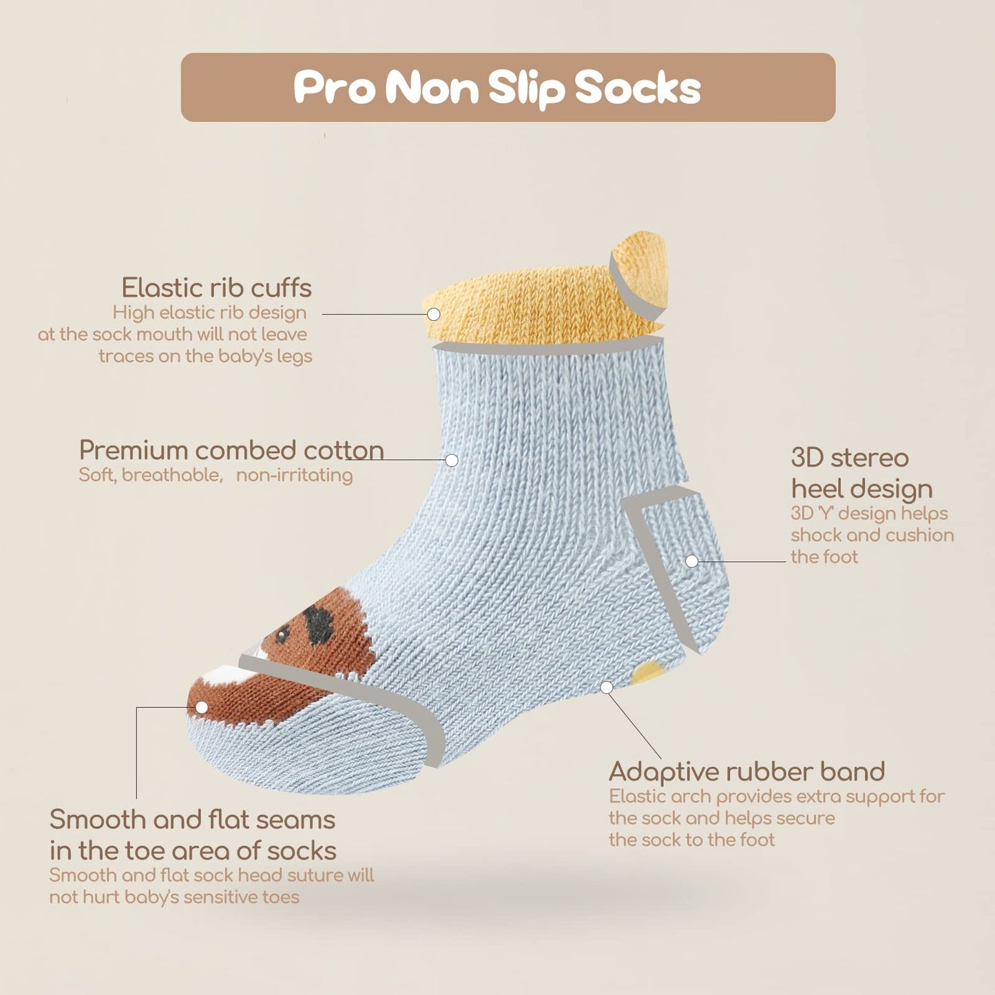 Aroveea Non Slip Grip Ankle Baby Socks 5-7 Years Old Black For Toddler Boys And Girls Kids Socks 12 Pack,Infant Cute Cotton Baby