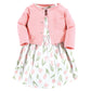 Hudson Baby Baby Girls Hudson Infant Girl Cotton And Cardigan Set, Pink Tulips, 0-3 Months Casual Dress, Pink Tulips, Months Us