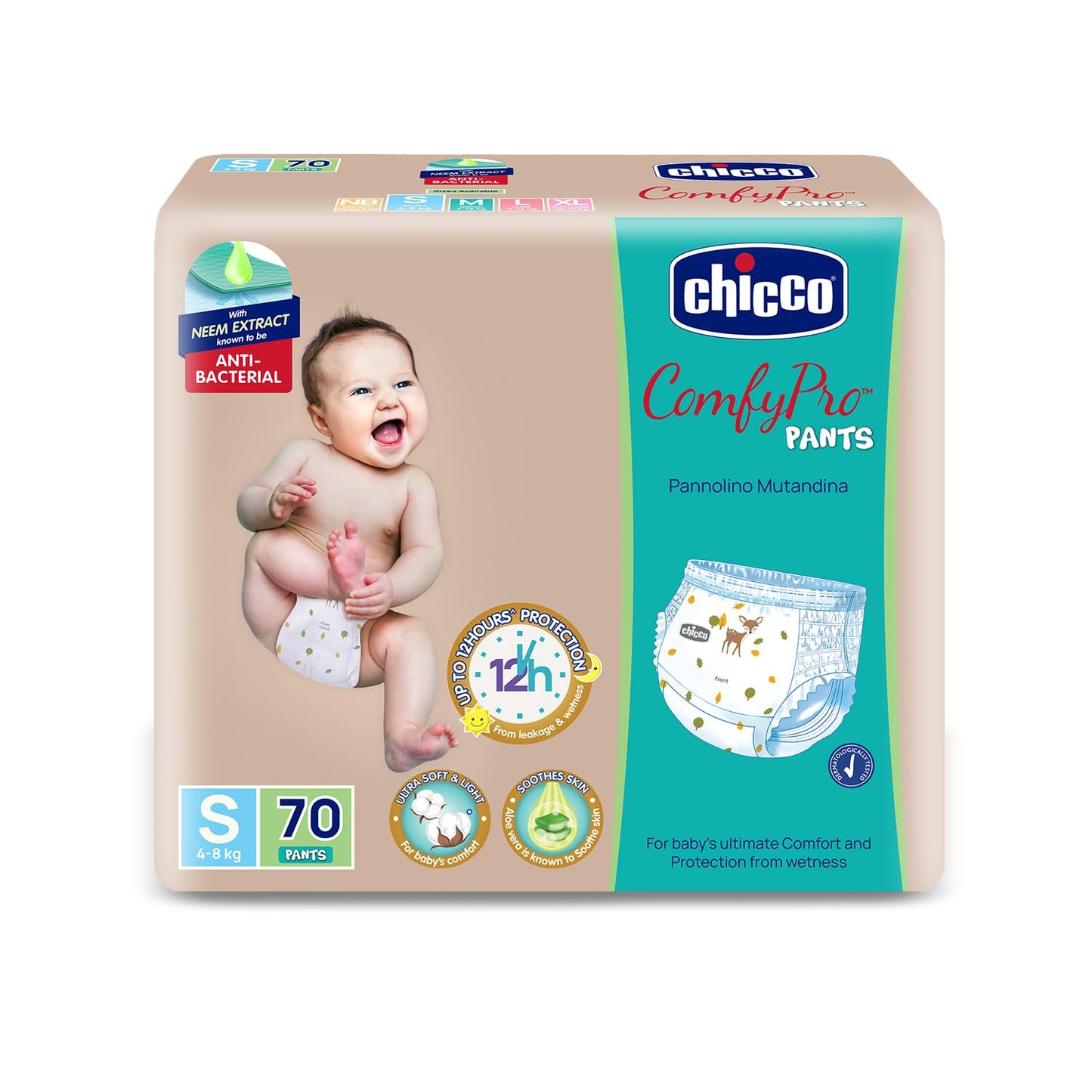 Chicco ComfyPro Pant Style Baby Diapers | AntiBacterial Benefits | Ultra Soft & 12Hrs Protection | Wetness Indicator & Disposi