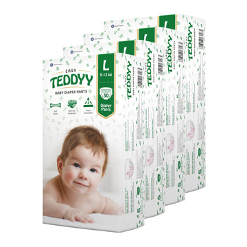 Teddyy Easy Baby L Size Diaper Pant Style | 120 Count (Large) | 914 Kg (Pack Of 4) | Long Protection Hours | AntiBacterial | A
