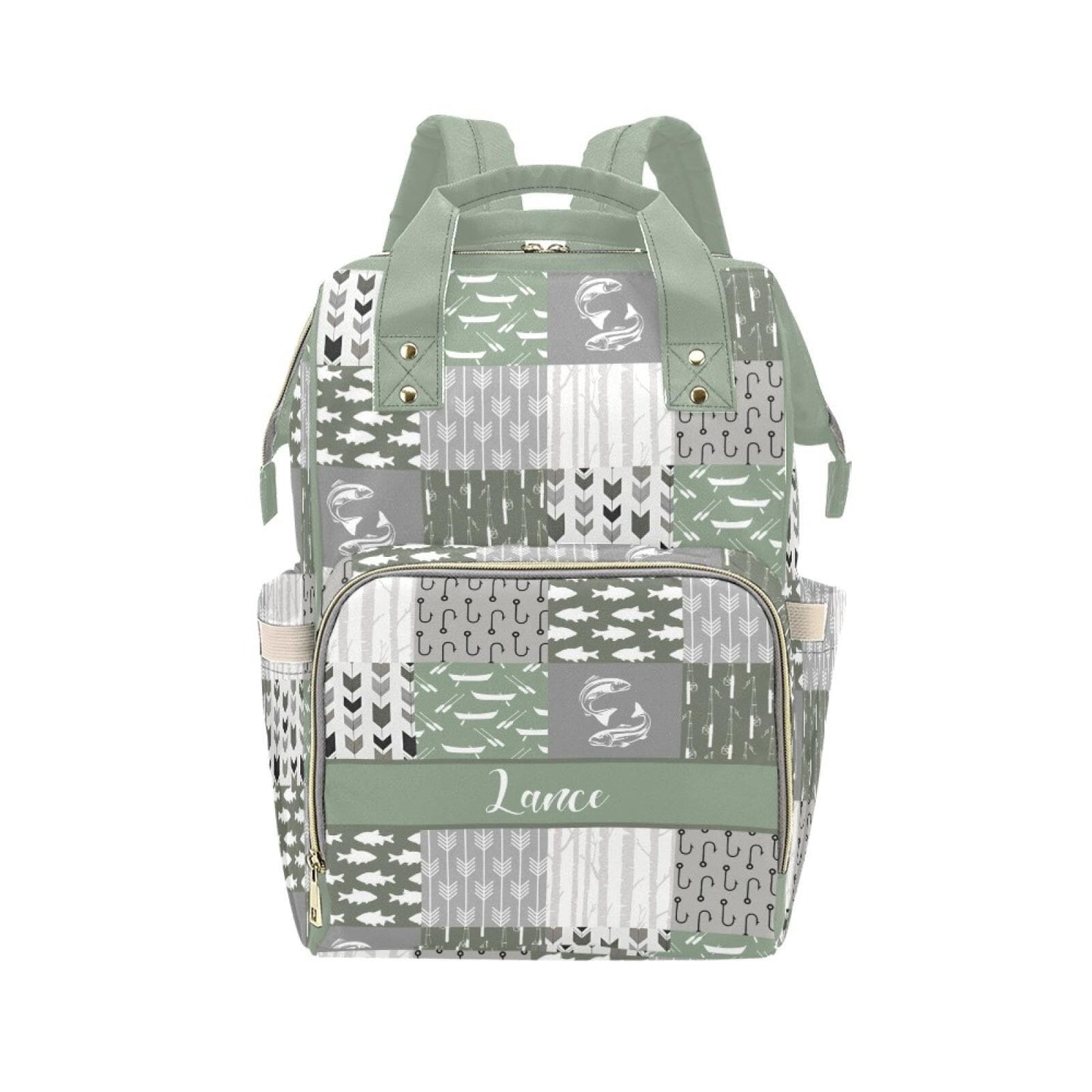 Personalized Fishing Diaper Bag with Name - Custom Baby Bag, Nursing Tote Backpack for Mom, Custom Name Mommy Daypack, Shower Gi
