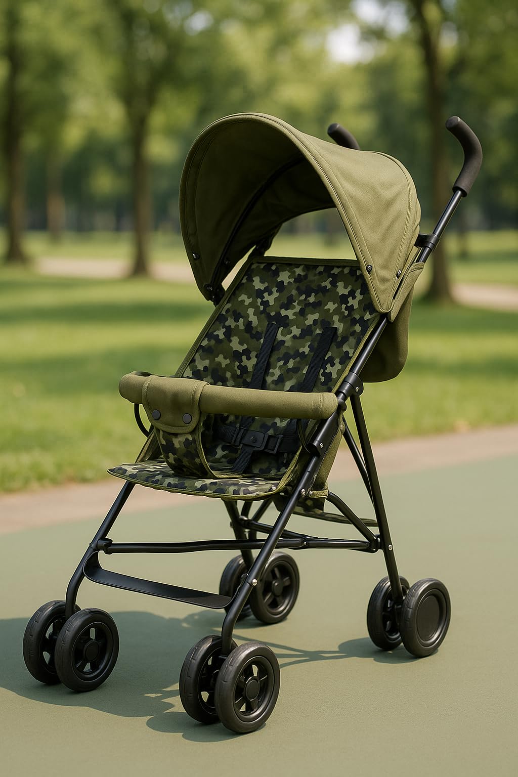 MLU Lightweight Foldable Baby Stroller with Adjustable Canopy, Safety Harness, Swivel Wheels & Storage Basket  Portable Travel 
