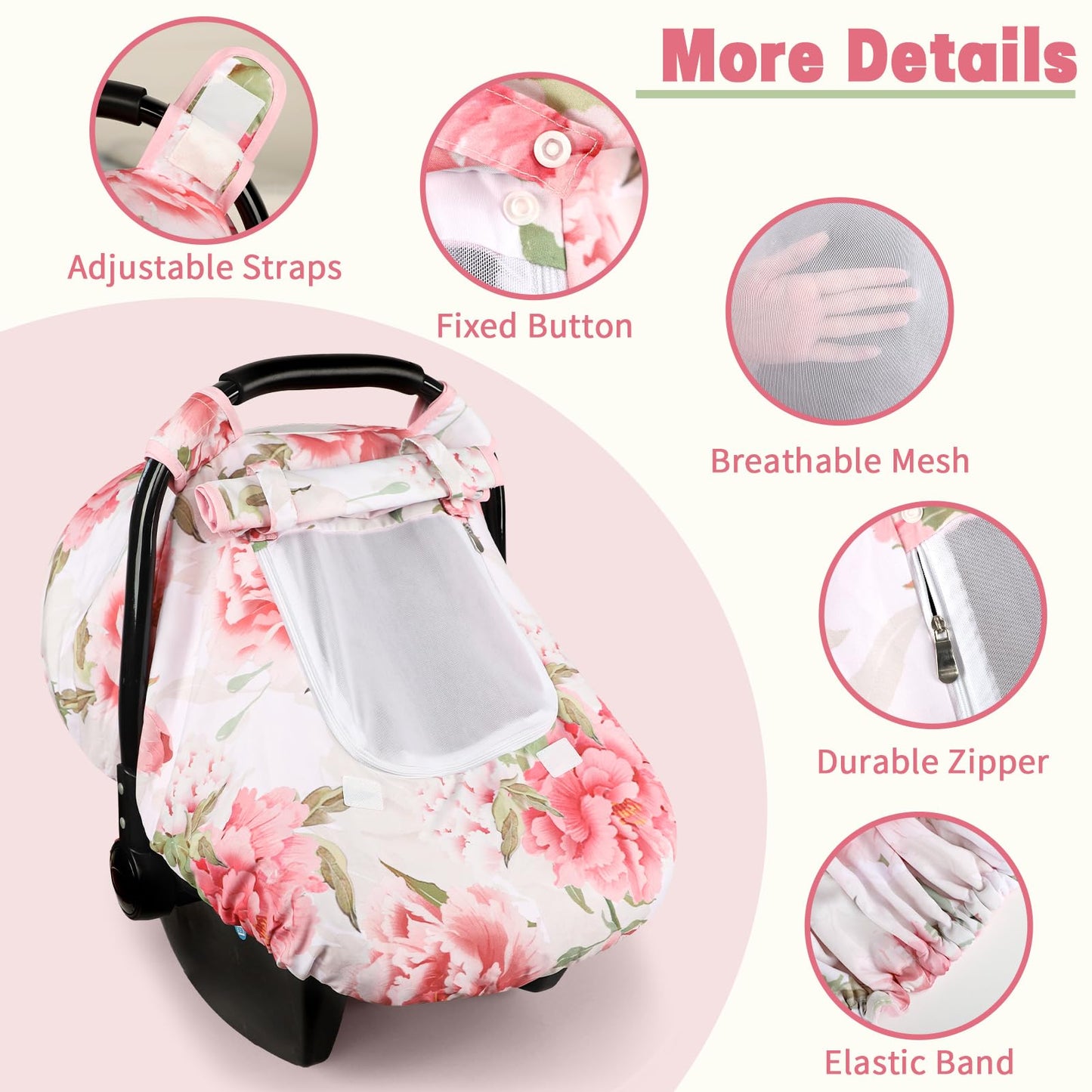 Car Seat Cover Baby, Hnhuaming Infant Car Seat Covers Canopy For Babies Girls, Warm & Windproof Newborn Carseat Covers With Brea