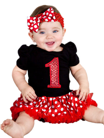 Petitebella Red Sequins 1St Baby Dress Nb-18M (Black/Red Dots, 12-18 Months)