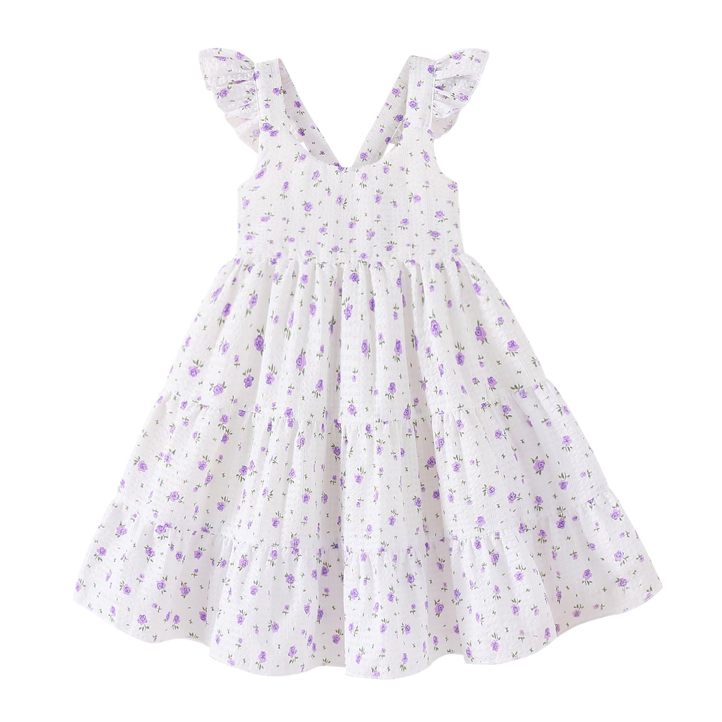 Younger Tree Toddler Baby Girl Dress Summer Outfits Floral Flutter Sleeve Smocked Dress Kids Causal Boho Dresses Clothes (4-5T,