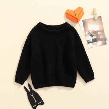 Baby Girl Boy Knit Sweater Blouse Pullover Sweatshirt Warm Crewneck Long Sleeve Tops For Infant Toddler (A-Black, 3-6 Months)