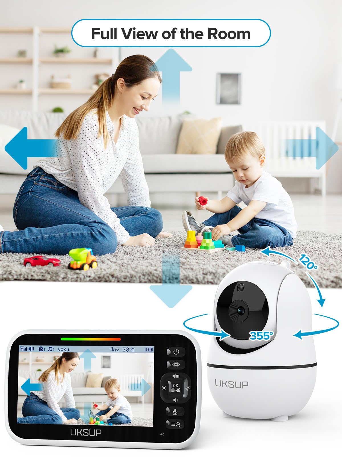 Uksup Sm663V2 Baby Monitor With 2 Cameras - 5' Display Video Baby Monitor With Remote Pan & Tilt, 2X Zoom,Auto Night Vision, 2