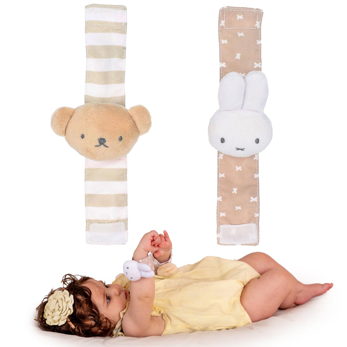 Kids Preferred Miffy Baby Wrist Rattle Set - Rattle Plush Heads, Easy On and Off Strap, Hook & Loop Closure, Embroidered Details