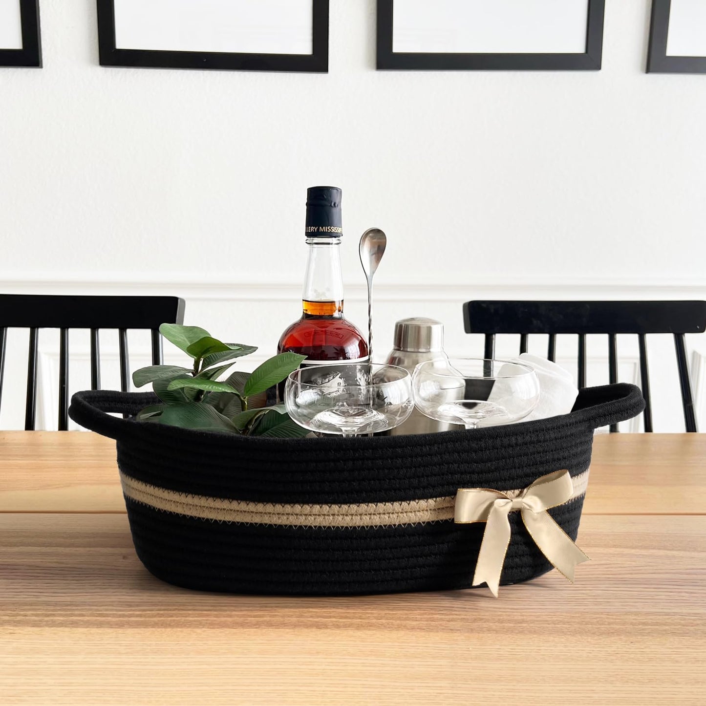 Chicvita Baby Gift Basket Small Woven Baskets For Organizing, Black Storage Basket For Toys, Towels, Diapers, Decorative Basket